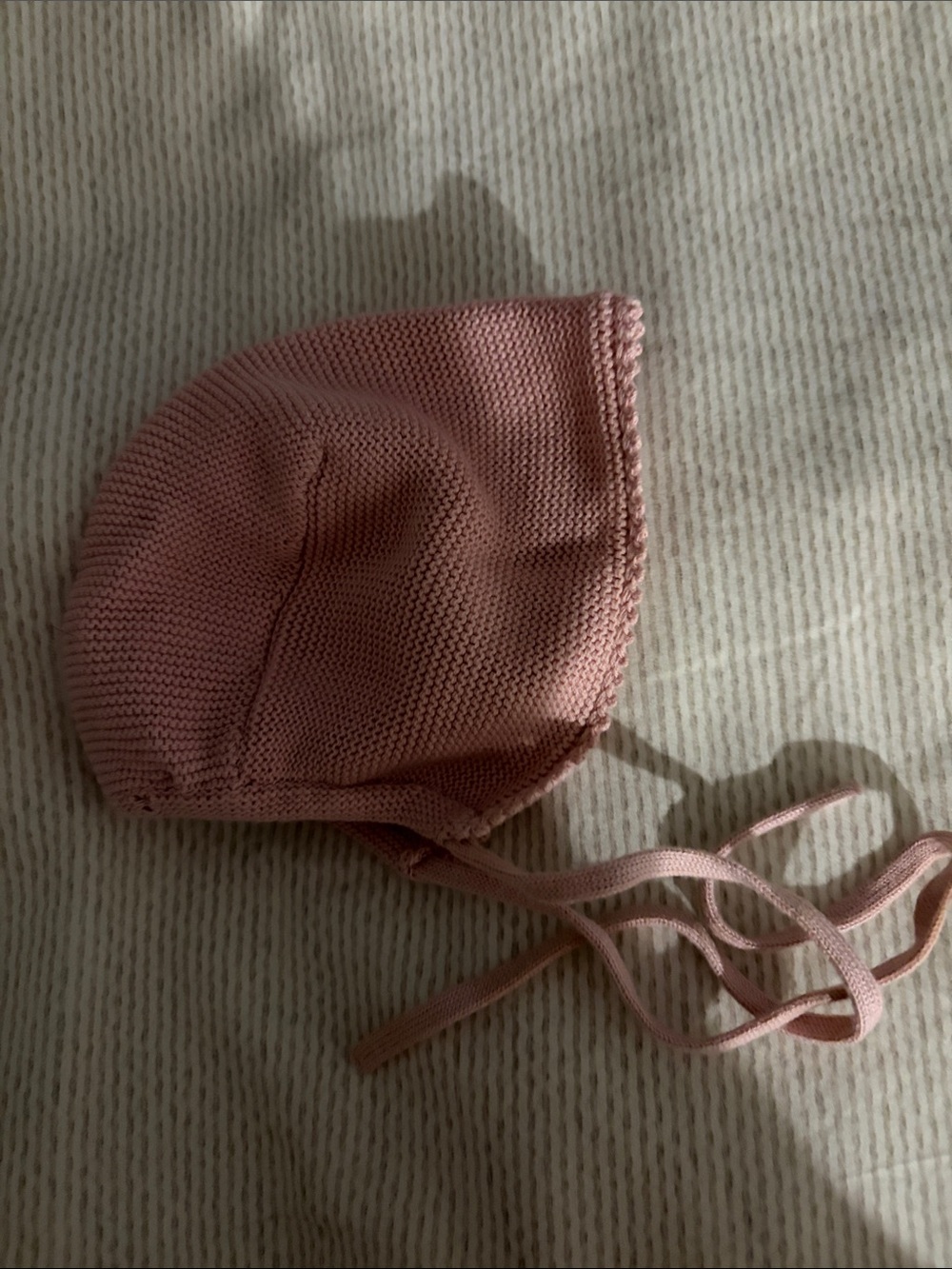 Kids Pink Knit Bonnet Hat with Ties